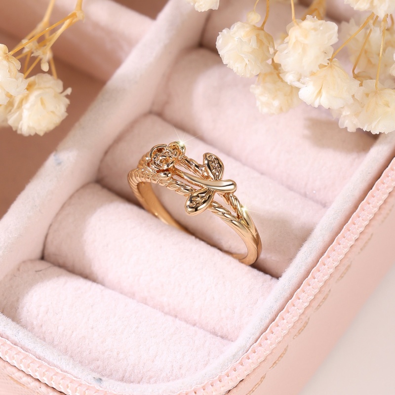 Golden Plated Rose Flower Band Ring, Twisted Floral Statement Ring